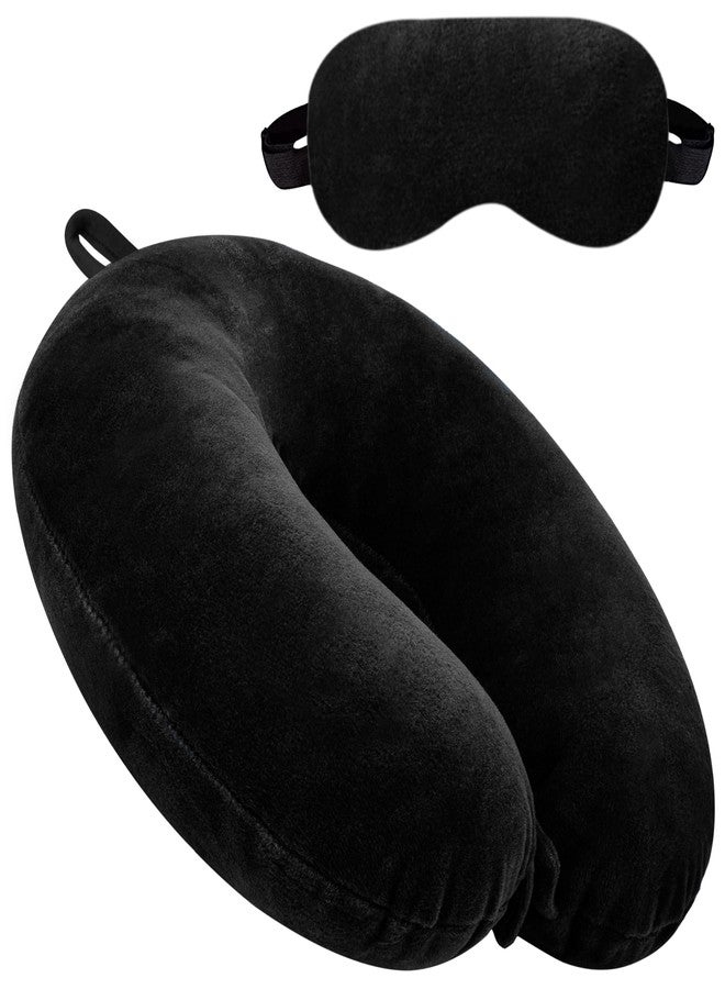GREELI Cotton Blend Neck Pillow for Travelling Luxurious Airplane Travel Pillow Head Rest Neck Holder Pillow Combo with Premium Eye Mask & 5 Years Warranty, Black - Image 1